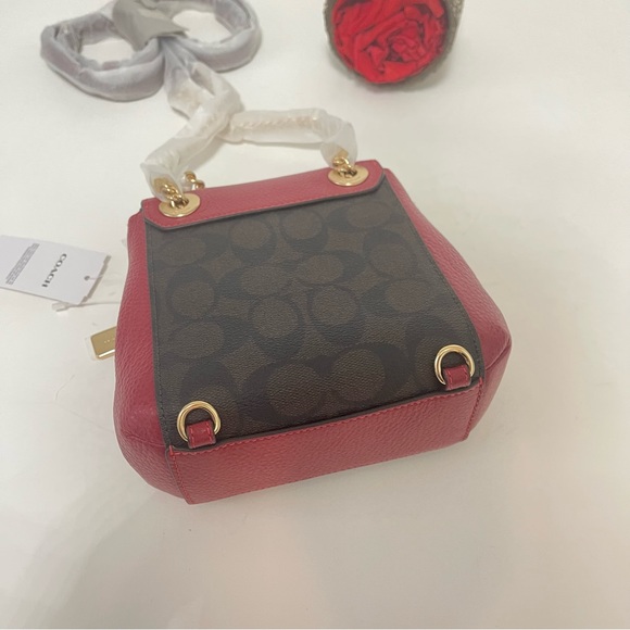 Coach Convertible Mini Backpack In Signature Canvas -Brown, Red & Gold - Reemoly - Picture 13 of 16